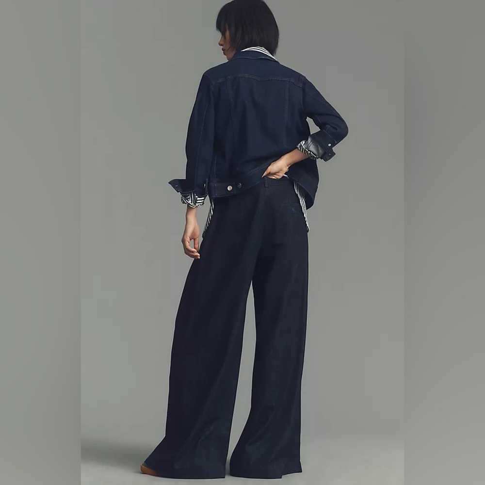 MAEVE by ANTHROPOLOGIE The Avery Pleated Wide Leg Denim Trousers - Picture 4 of 11